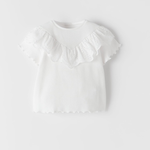 Zara Other - Zara Kids Swiss Embroidered Ruffle Shirt NWT